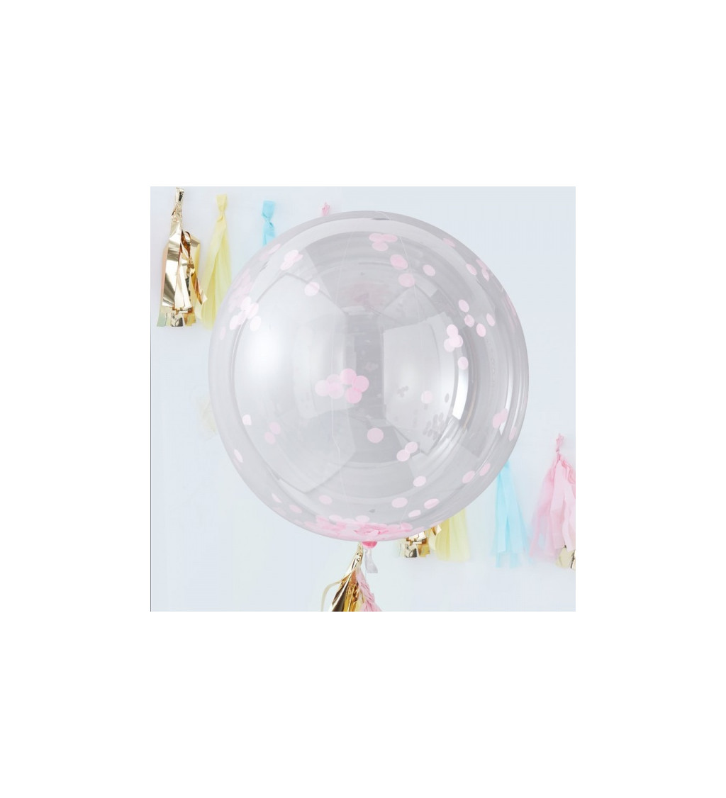 Velký balónek s růžovými konfetami - koule