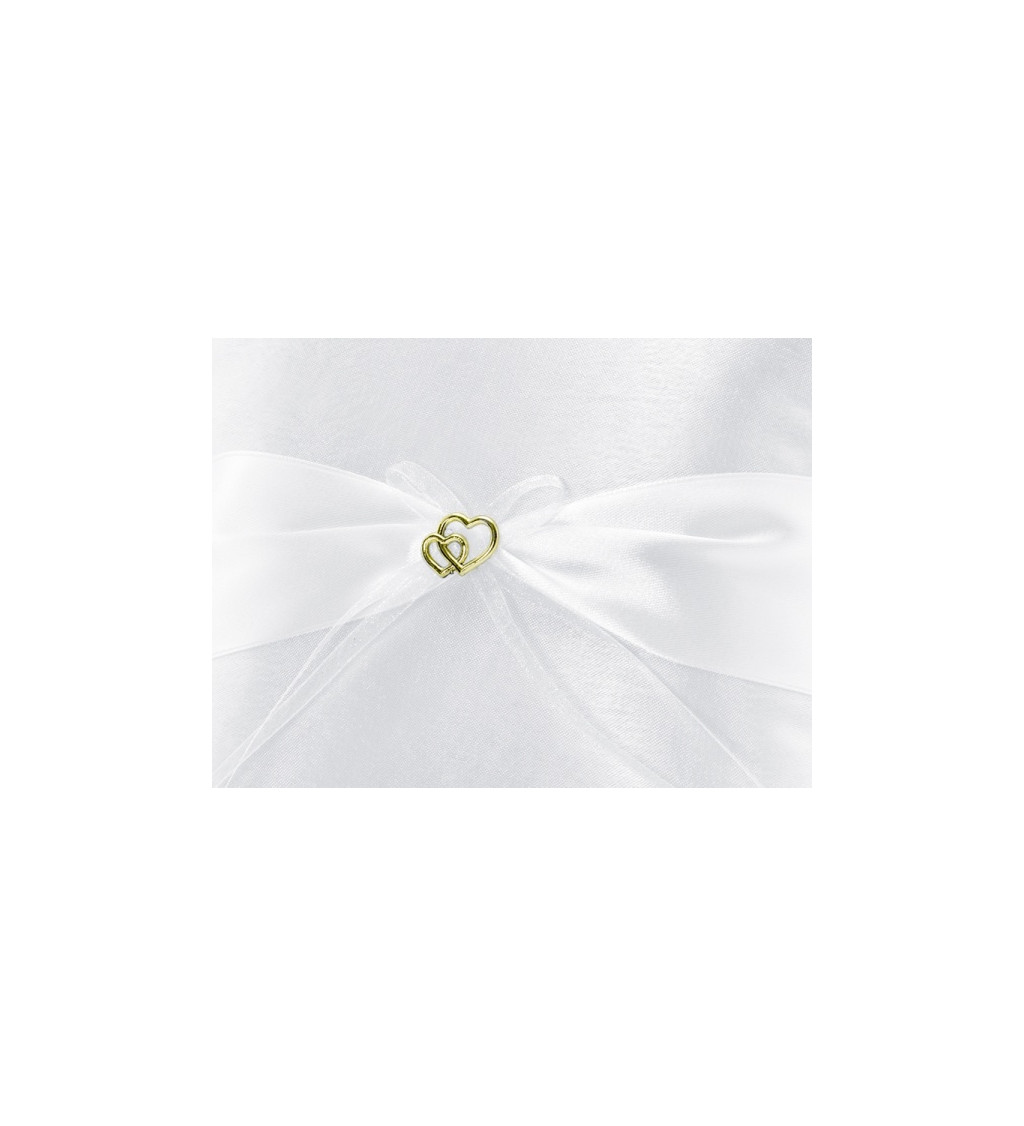Bílý polštářek na prsteny - zlatá srdíčka
