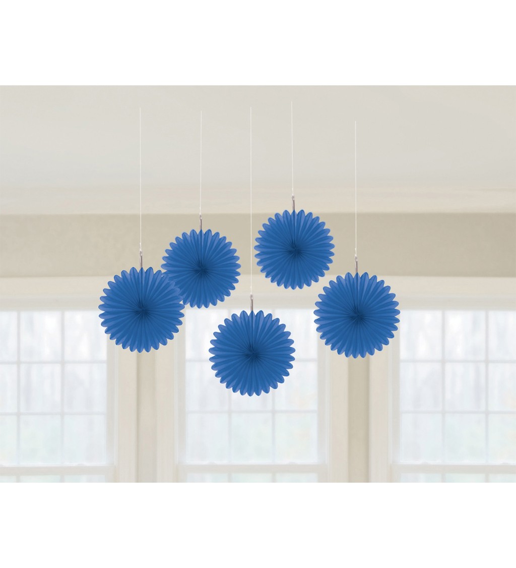 5 Paper Fan Decorations BrightRoyal Blue
