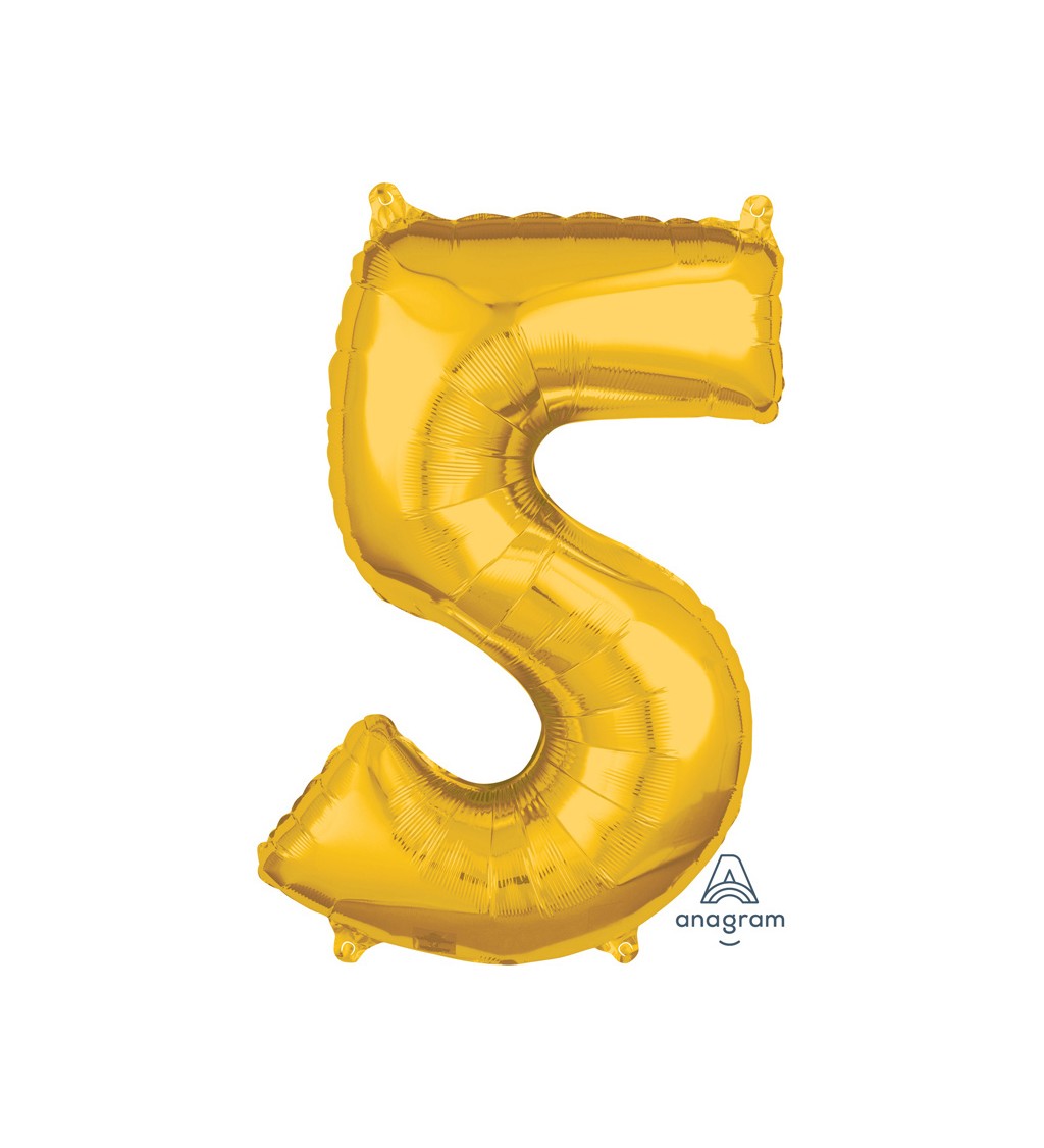 Zlatý fóliový balónek - číslo 5