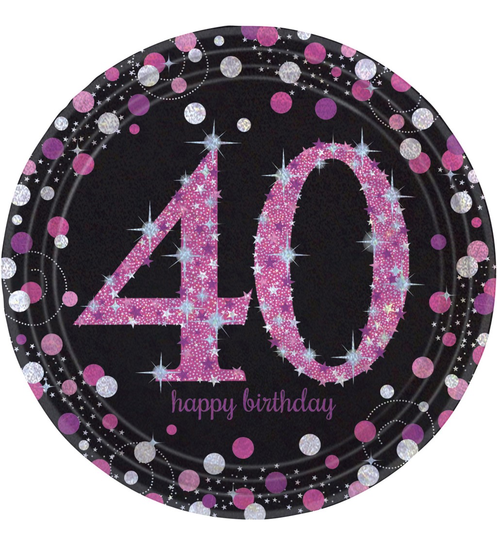Talířky - 40, happy birthday - růžové