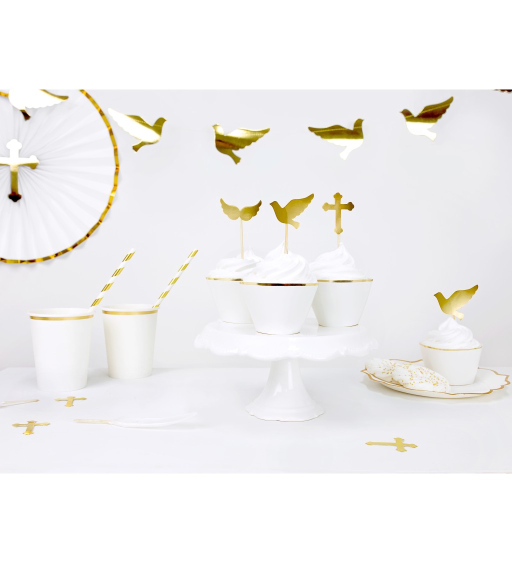 Cupcake košíčky - bílé se zlatým lemem