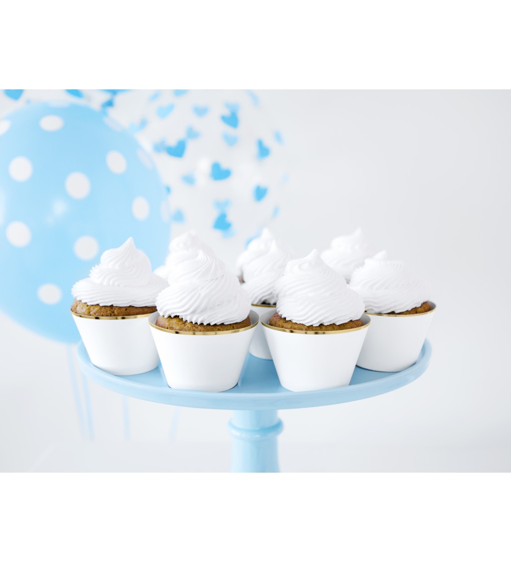 Cupcake košíčky - bílé se zlatým lemem