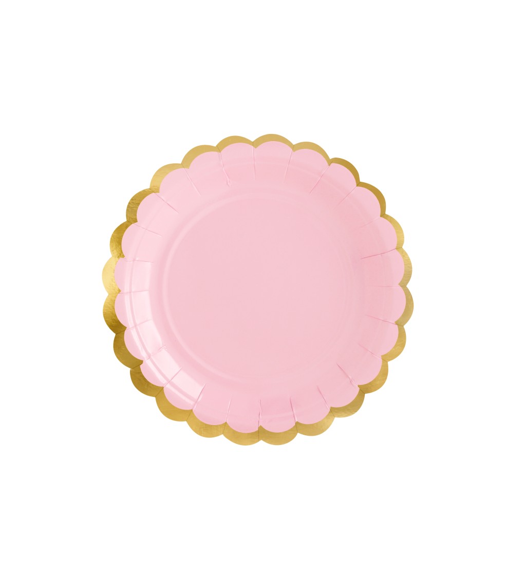 Světle růžové talířky - zlatý okraj