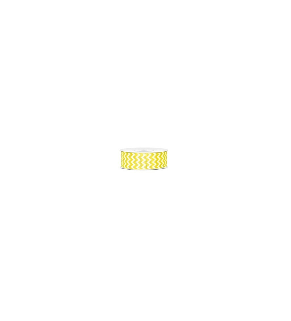 Hrubá stuha žluto-bílá - klikatý vzor