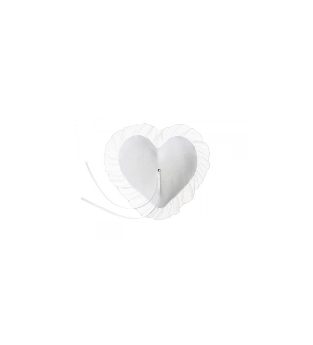 Bílé srdce - polštářek na prsteny