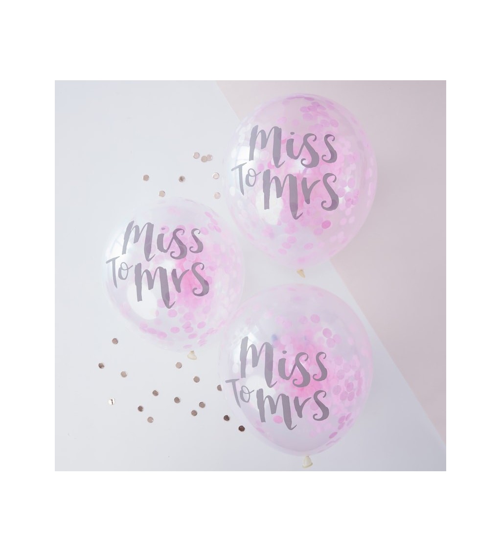 Balónek Miss to Mrs - růžové konfety
