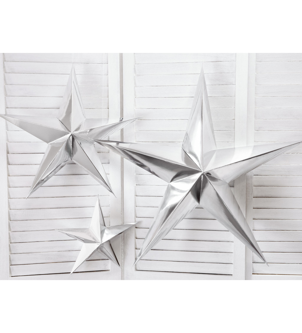 Papírová dekorační hvězda - stříbrná (70)