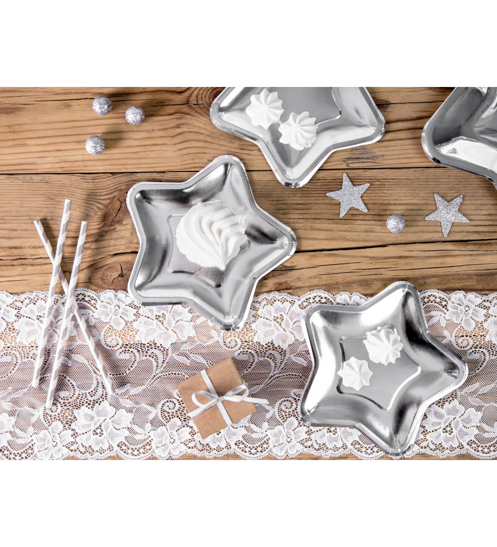 Papírové talířky - stříbrné hvězdy