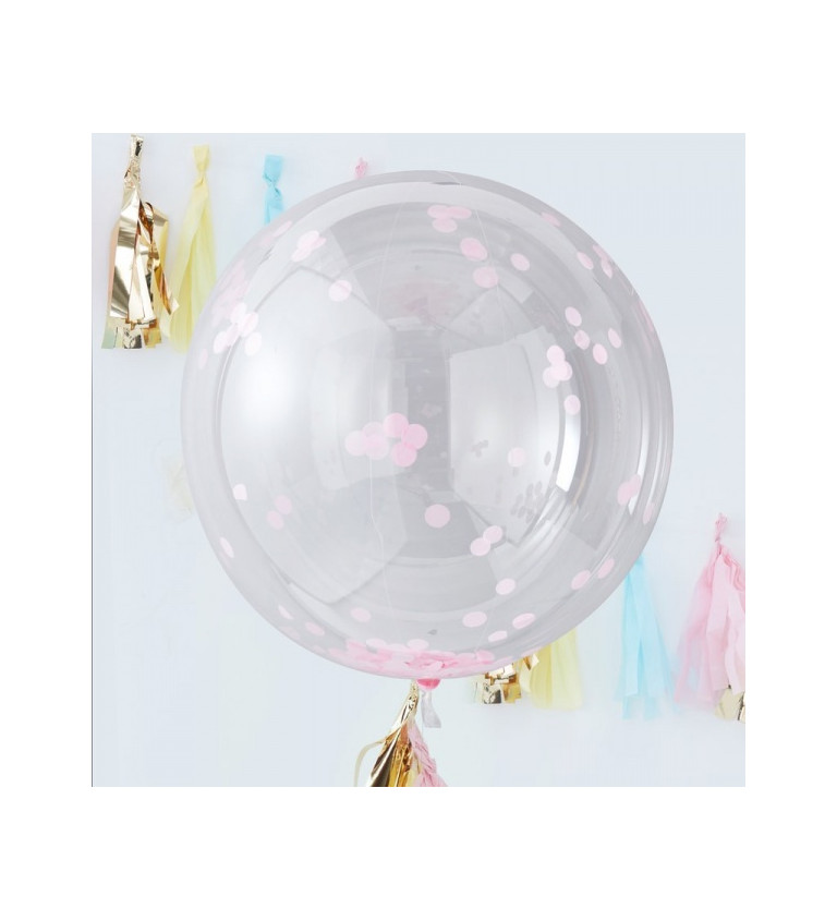Velký balónek s růžovými konfetami - koule