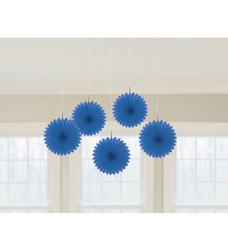 5 Paper Fan Decorations BrightRoyal Blue