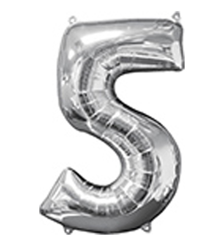 Stříbrný fóliový balónek - číslo 5