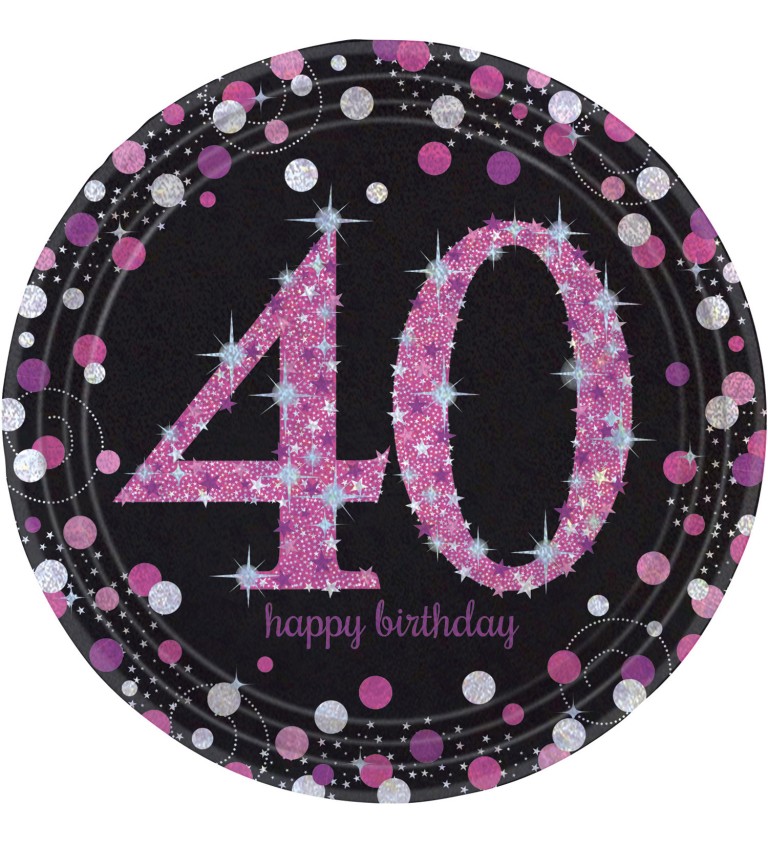 Talířky - 40, happy birthday - růžové