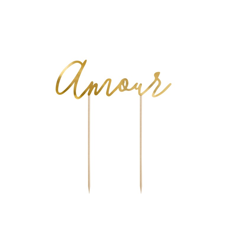 Dortová ozdoba - zlatý nápis Amour