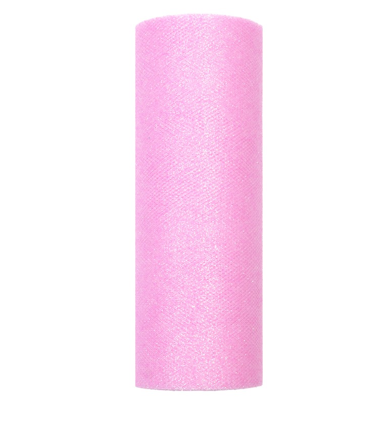 Světle růžová tylová stuha se třpytkami (0,15 m)