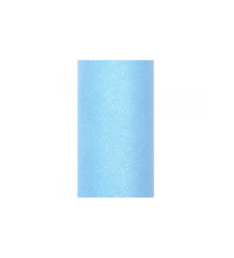 Světle modrá tylová stuha se třpytkami (0,15 m)